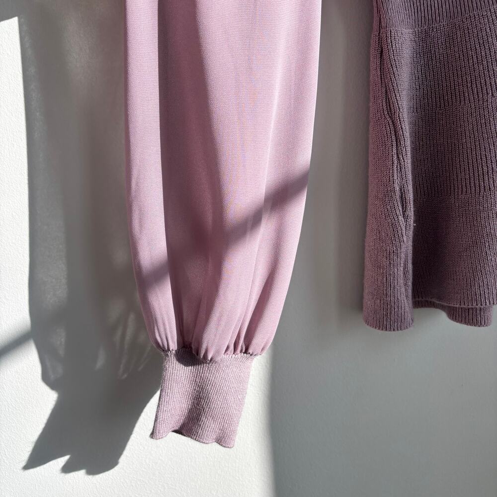 89th & Madison Lavender V Neck Cardigan Balloon Sheer Sleeves Peplum Flare Small - Picture 2 of 7